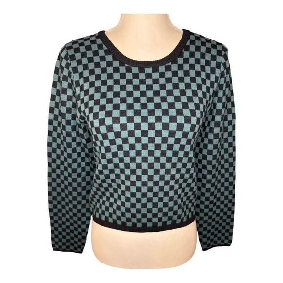 NEW Daydreamer Size XL Teal Check Fitted Knit Pullover Sweater NWT - Picture 2 of 8